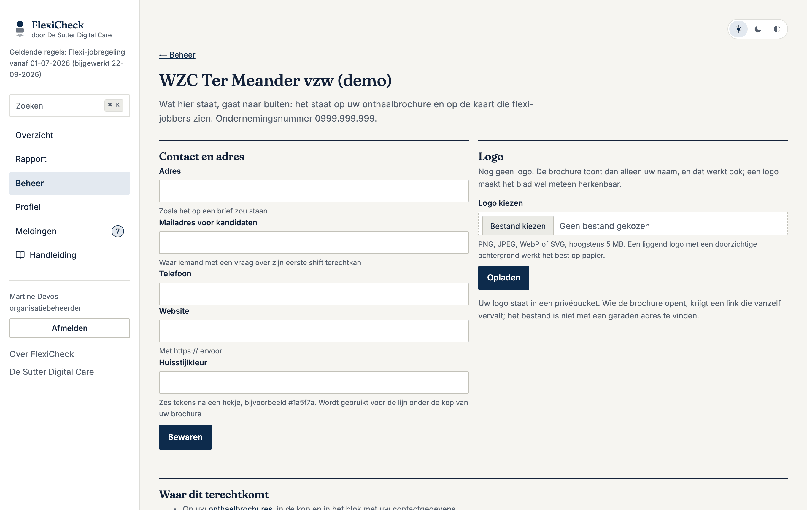 Gegevens van de organisatie