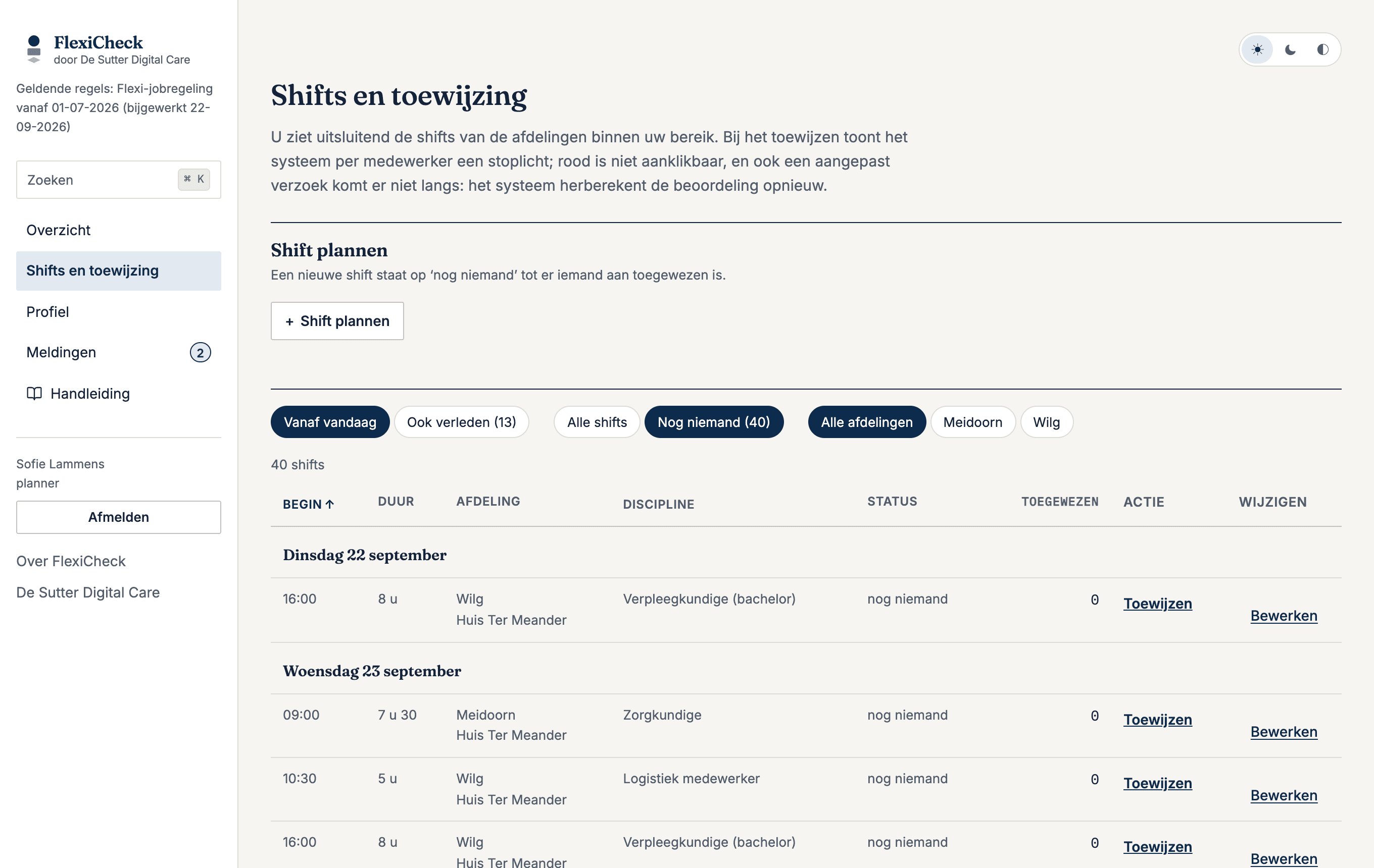 Alleen de shifts zonder medewerker