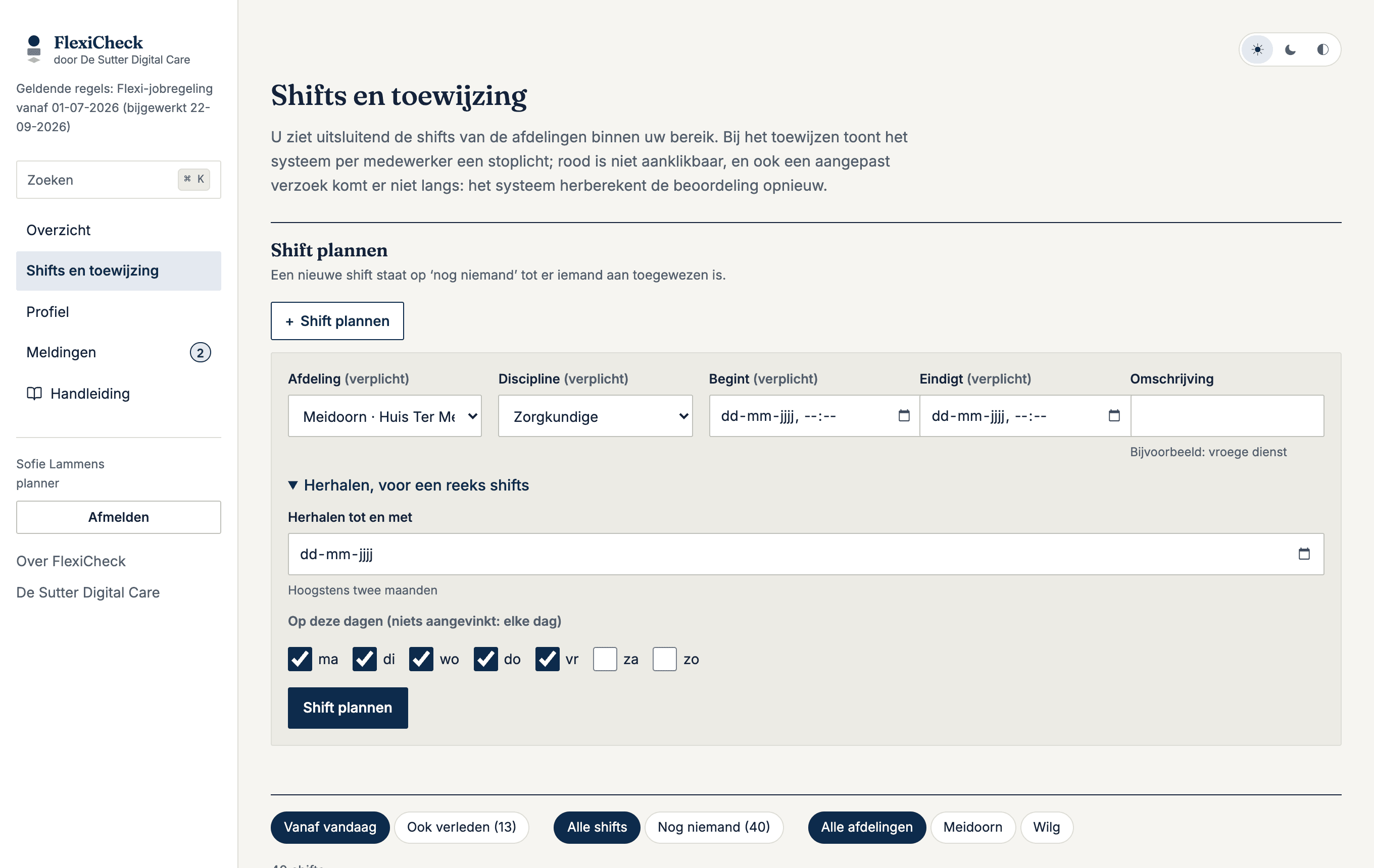 Shift plannen, met herhalen